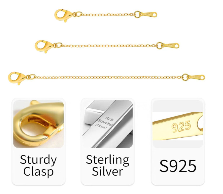 Gold Necklace Extenders 3pcs Chain Extension with Lobster Clasp