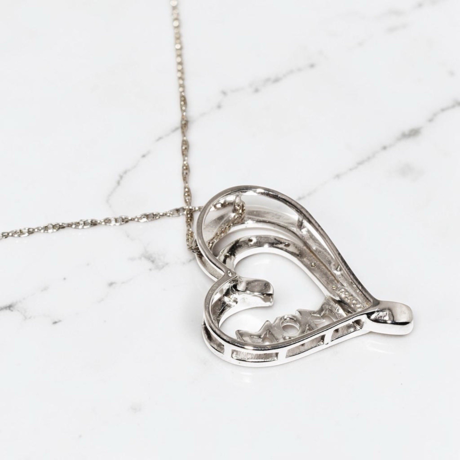 Sterling Silver Natural Diamond MOM Open Heart Slide Necklace 18in 0.07ctw NWT