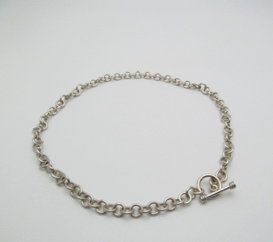925 Sterling Silver 7mm Rolo Round Link Chain Toggle Bar Necklace 17 In
