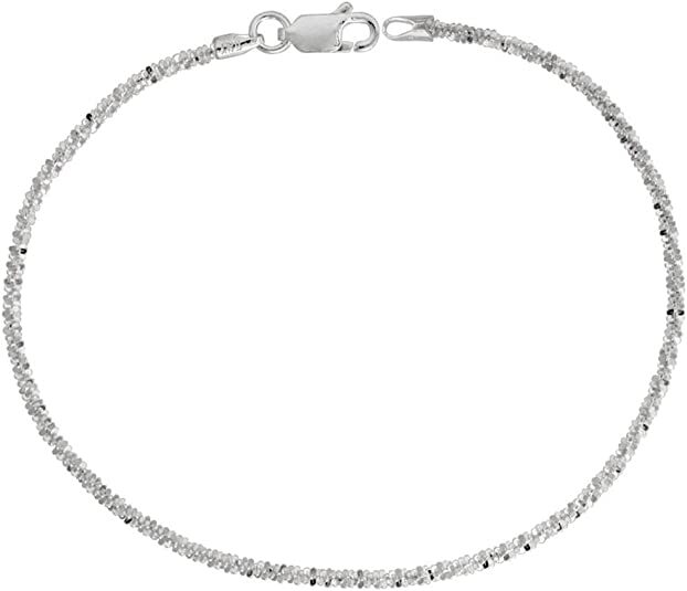 Sterling Silver Sparkle Rock Chain Necklaces & Bracelets 1.8mm Diamond Cut 7-24″