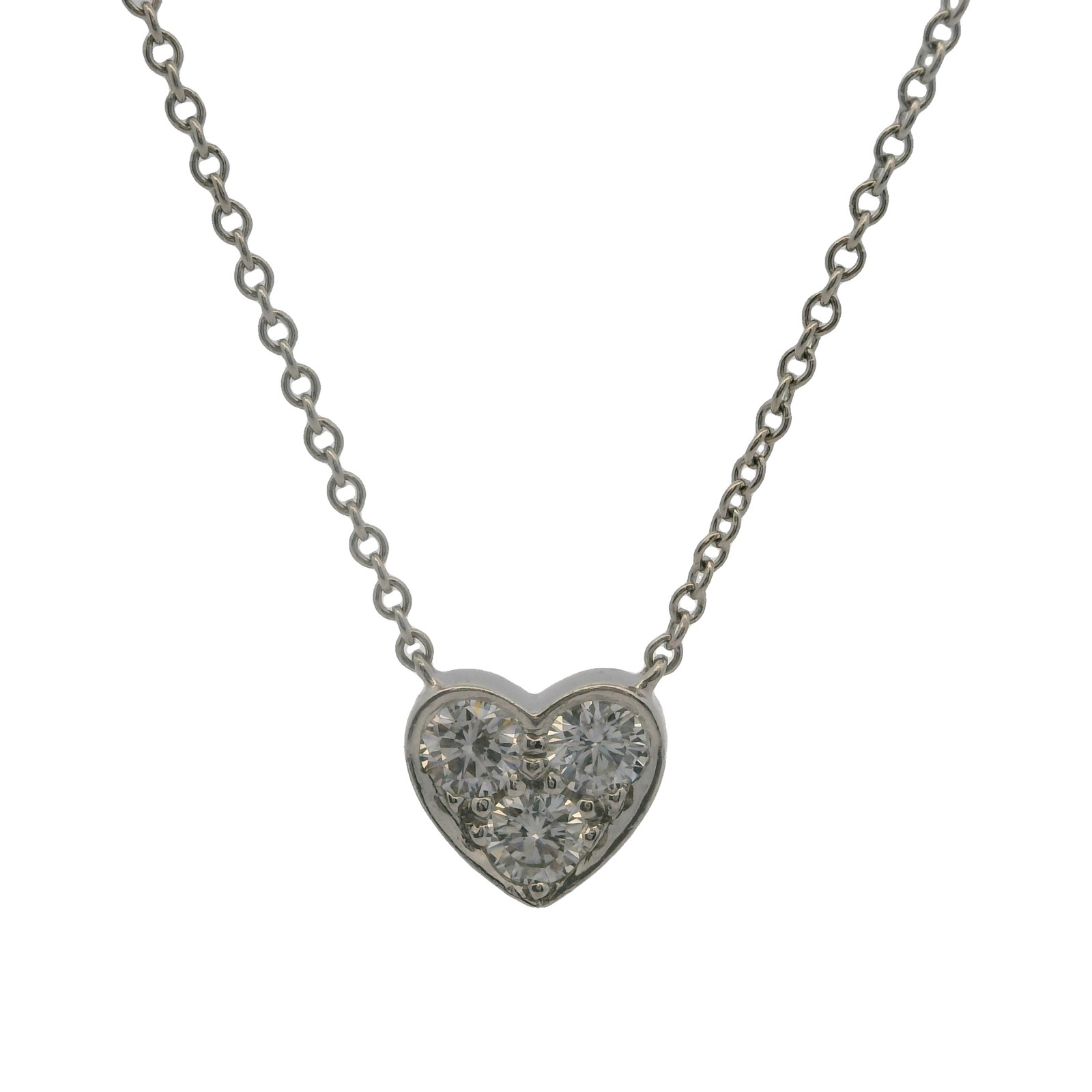 Tiffany & Co Solid 950 Platinum 3 Diamond 0.30ctw Sentimental Heart 16″ Necklace