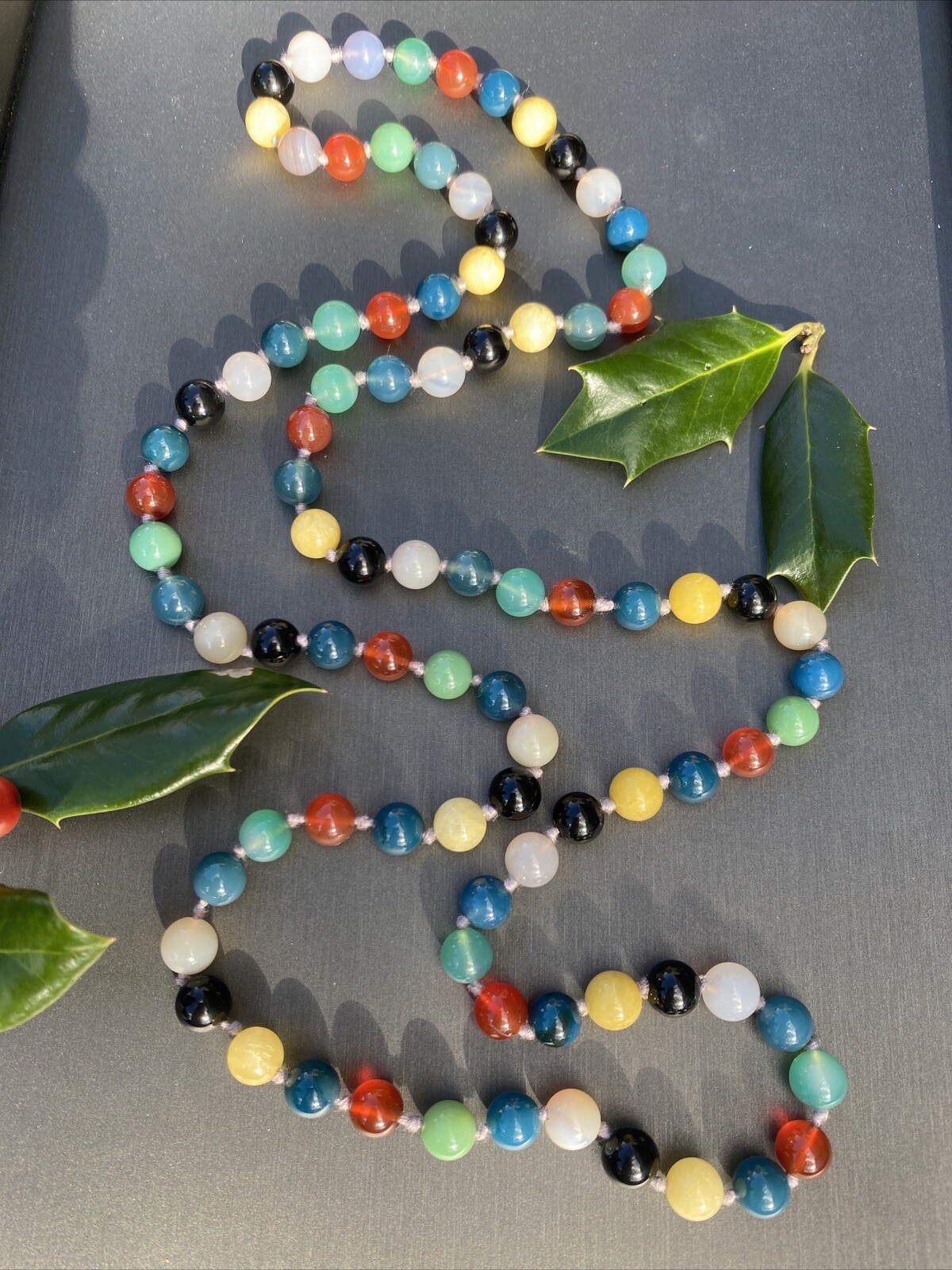 Multicolor Translucent & Opaque Jade Jadeite Bead Vintage Necklace Green White