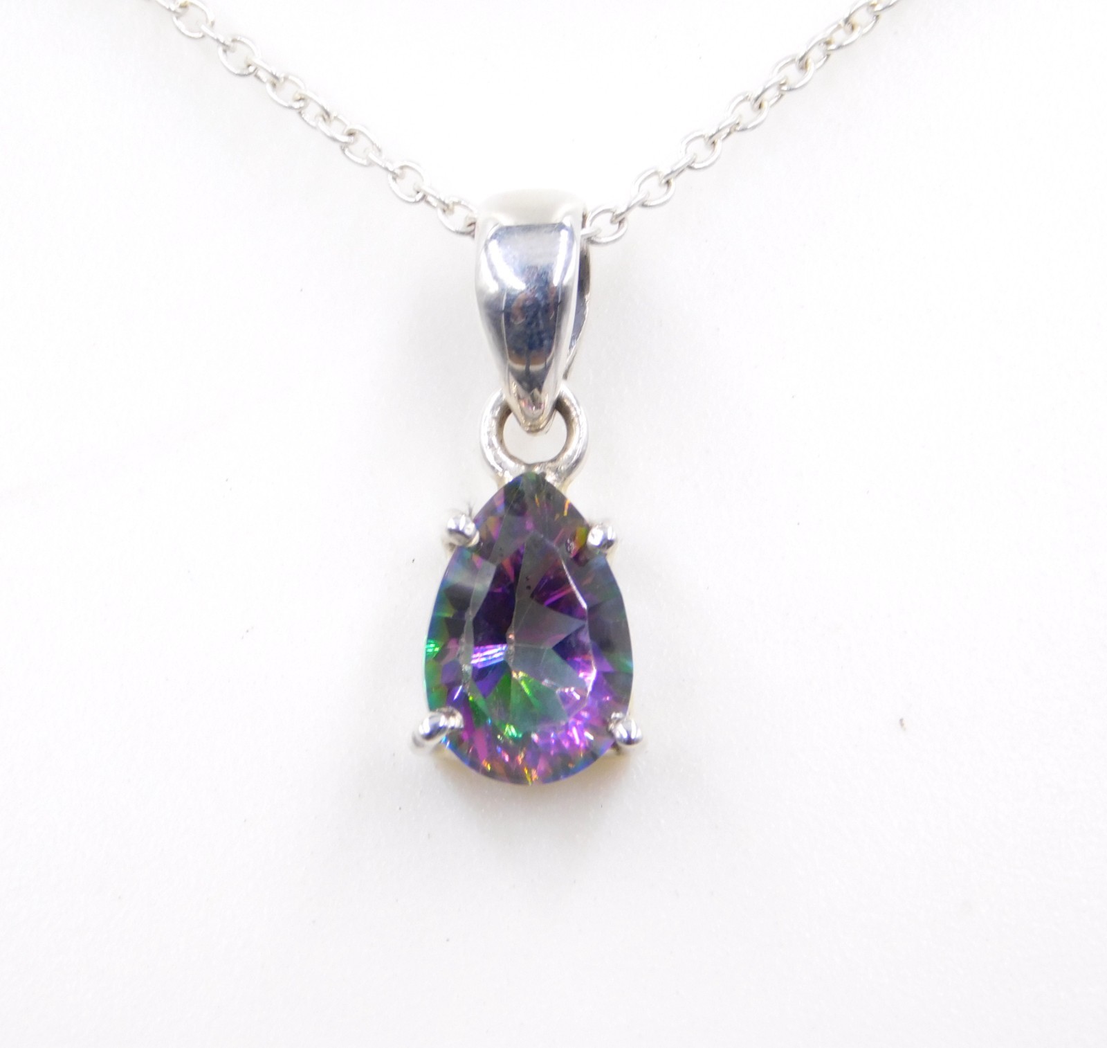 2.58 Gm 925 Sterling Silver Natural mystic Topaz Cut Gemstone Pendant Size 1″