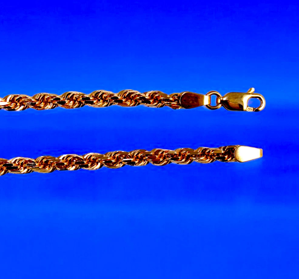 10K Rose Gold SOLID Rope Necklace Chain Diamond Cut 1mm-5mm 16″-30″