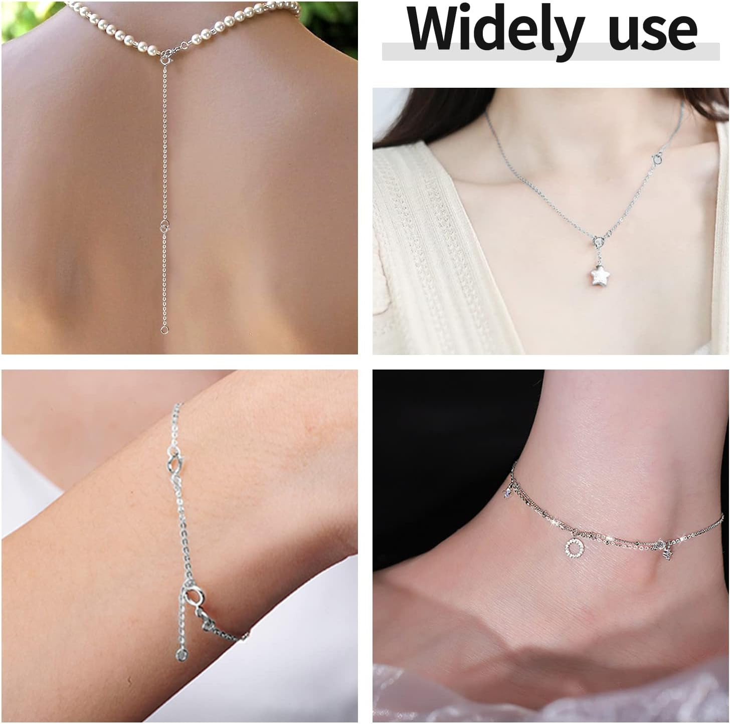 925 Sterling Silver Necklace Extender, 3 Pcs 14K Gold Plated Durable Chain Exten