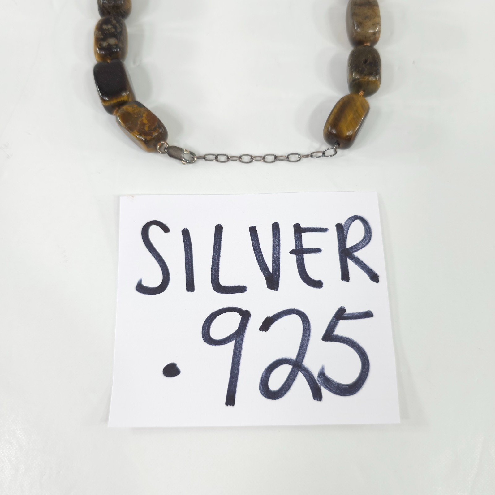 TIGER’S EYE NATURAL GEMSTONE NECKLACE WITH STERLING SILVER .925 20 in 110gr …