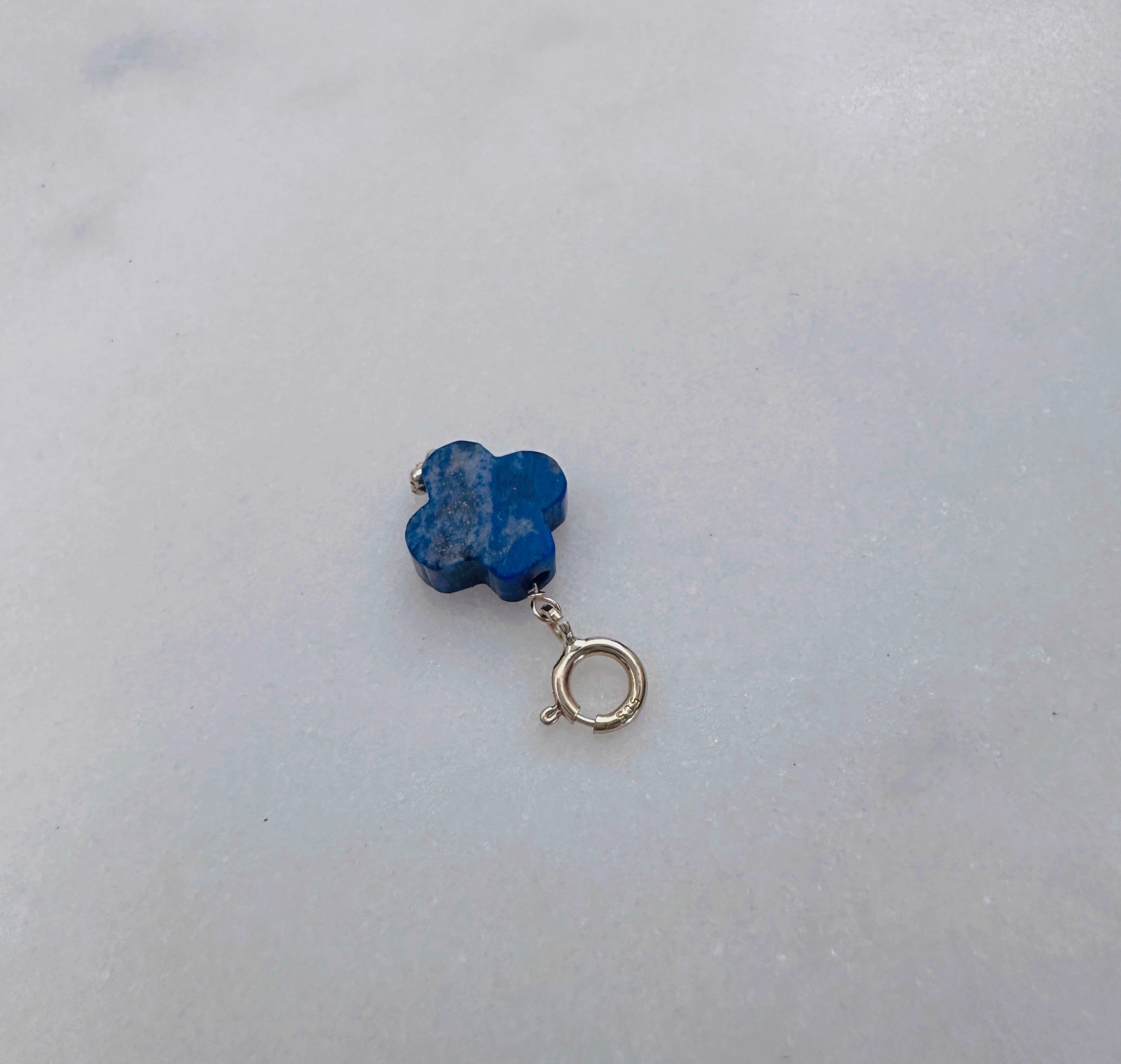 14K Solid Yellow Gold Lapis Lazuli Clover Small Charm Pendant w/Spring Clasp