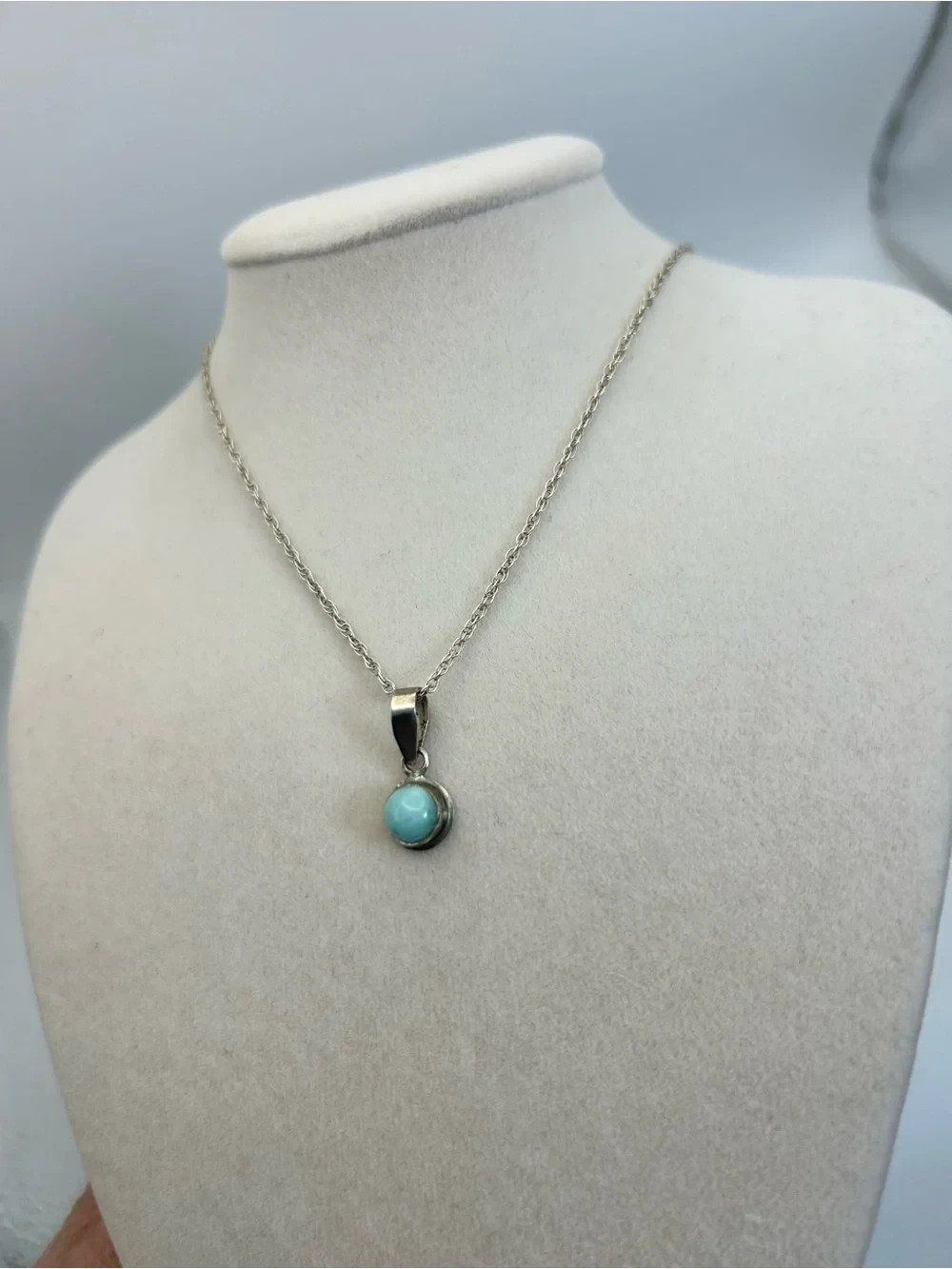 Sterling Silver Larimar Pendant Necklace 18″ Stamped 925 Soft Aqua Blue Stone