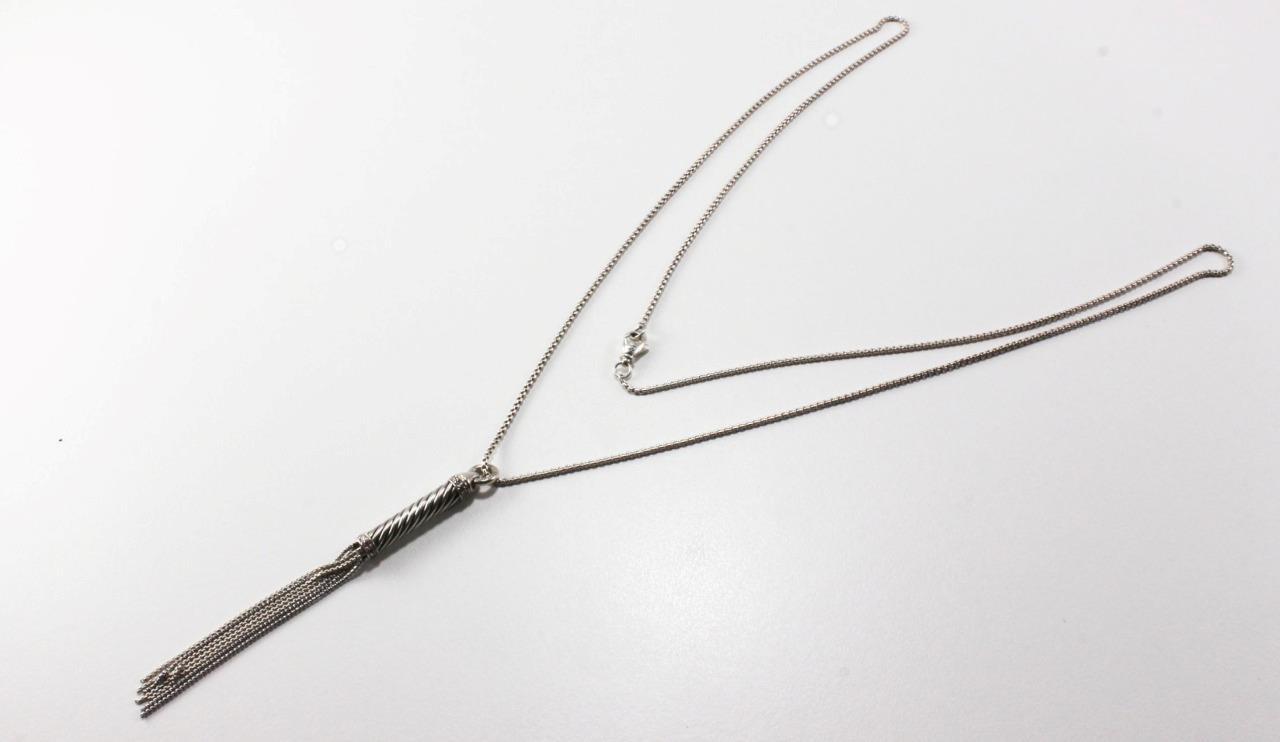 DAVID YURMAN 925 STERLING SILVER WITH DIAMOND FRINGE TASSEL 32-IN CHAIN NECKLACE