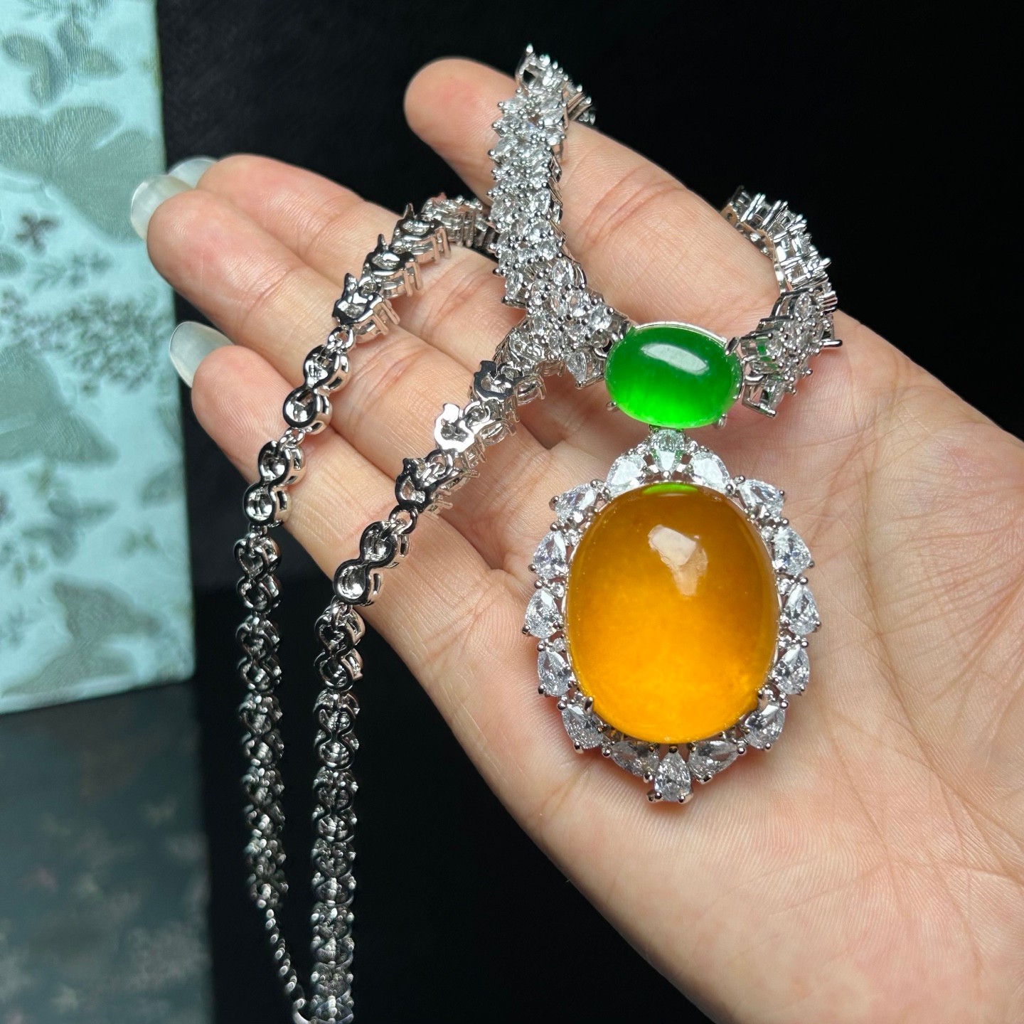 Real Natural Perfect High Ice Yellow Myanmar Jade Jadeite Pendant&Necklaces