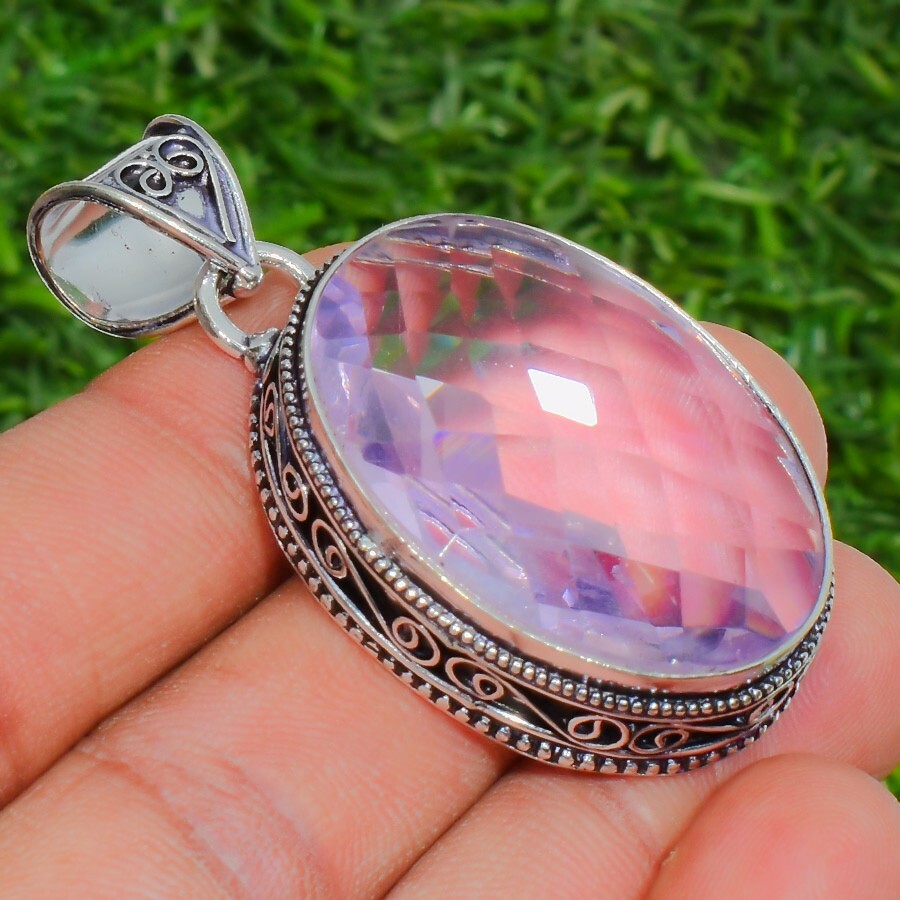 Pink Morganite Gemstone Handmade 925 Sterling Silver Jewelry Oval Cut Pendant