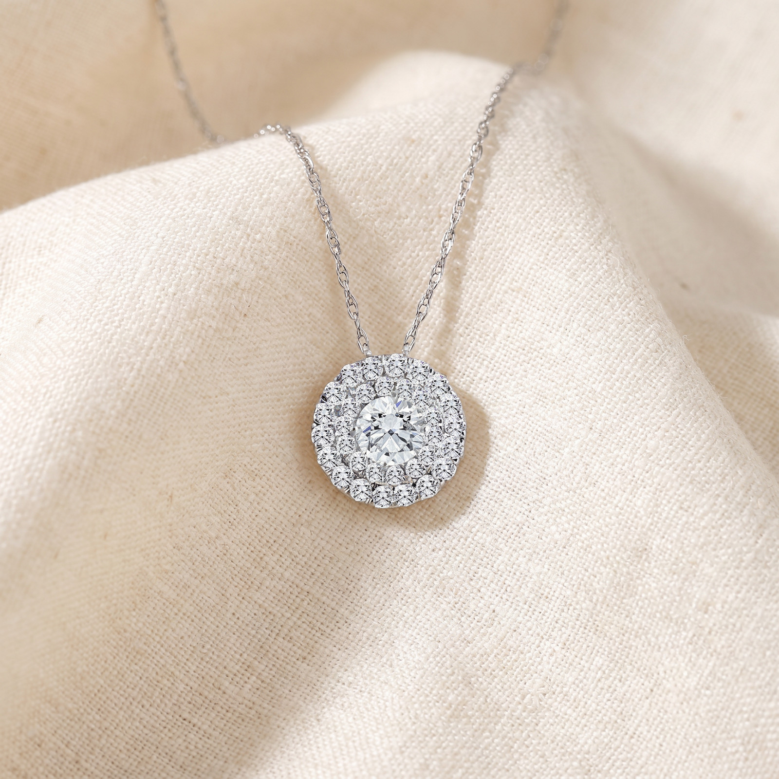 2 1/5Ct TW Diamond (1ct center) Round Halo Pendant White Gold Necklace Lab Grown
