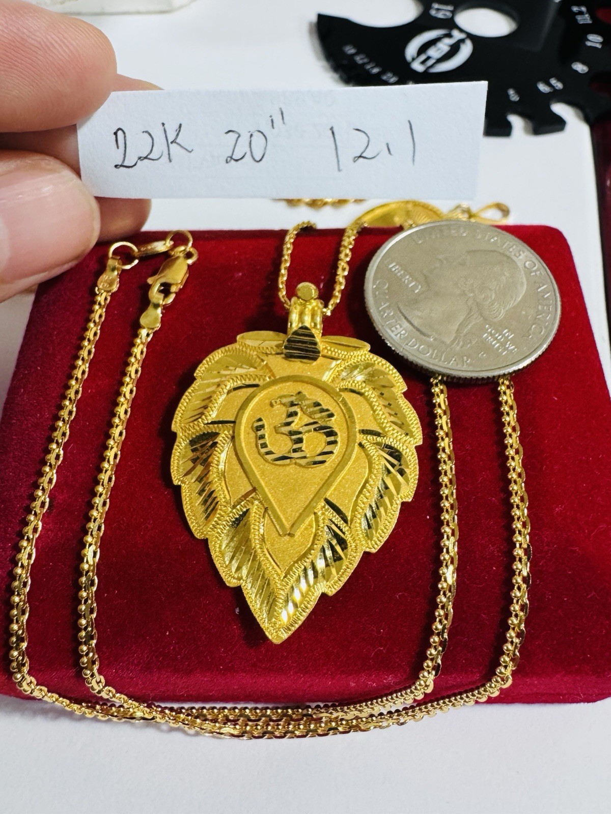 Saudi Dubai 22K Solid 916 Real Gold Leaf Flower Necklace 20” Long 12.1g 2.2mm