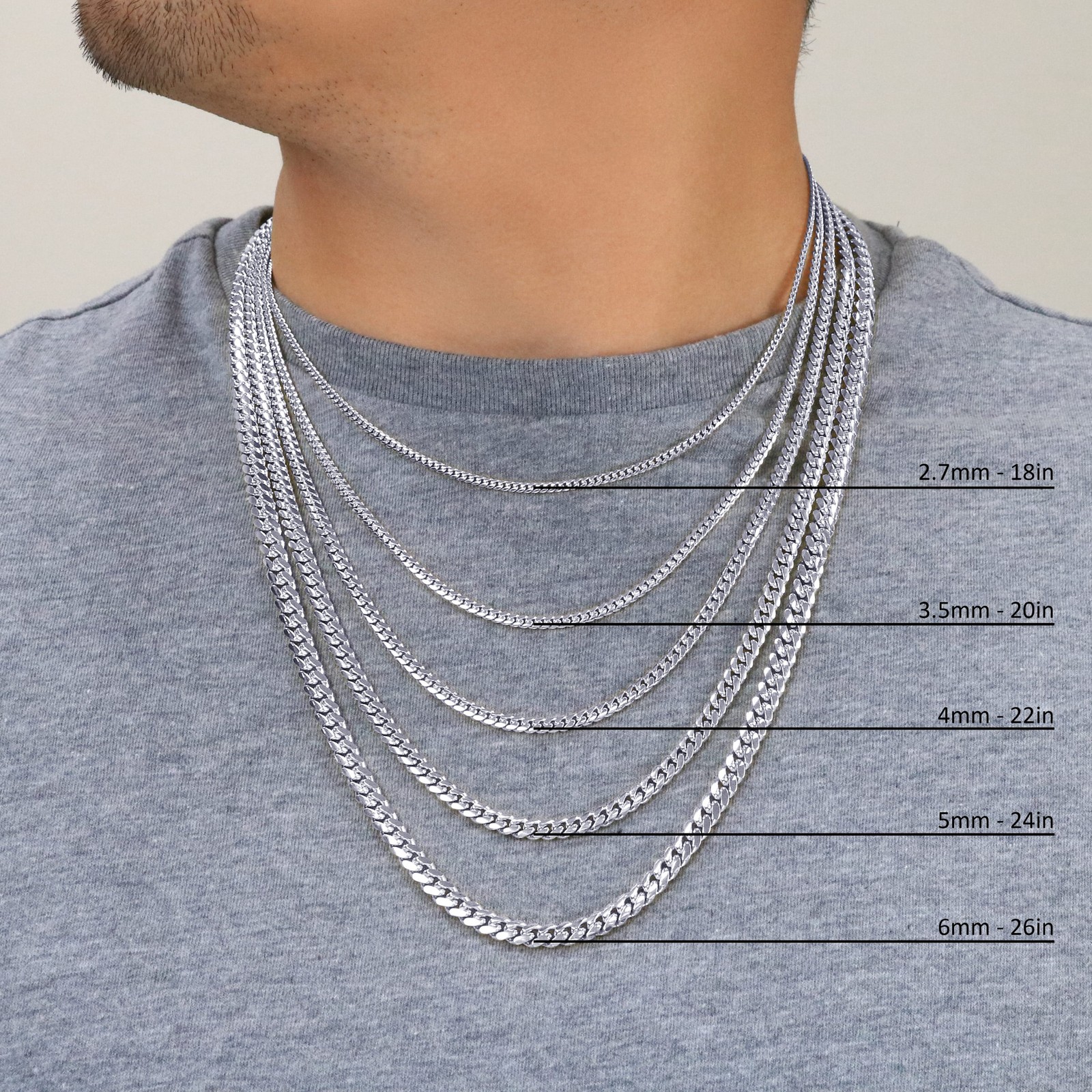 10K White Gold Solid 2.7mm-7mm Miami Cuban Chain Necklace Mens Womens 16″- 30″