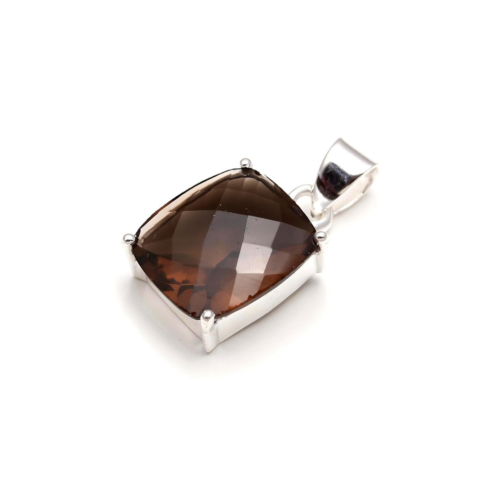 Smoky Quartz Cushion Pendant 925 Silver Mens Engagement Gift For Him