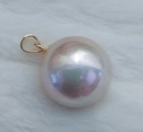 huge Round 15-14MM NATURAL WHITE SOUTH SEA PEARL PENDANT NECKLACE 14K gold