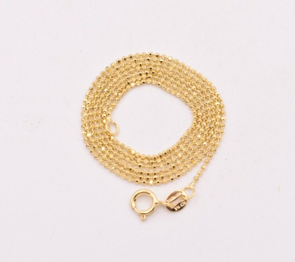 1mm Round Diamond Cut Bead Ball Chain Necklace Real Solid 14K Yellow Gold