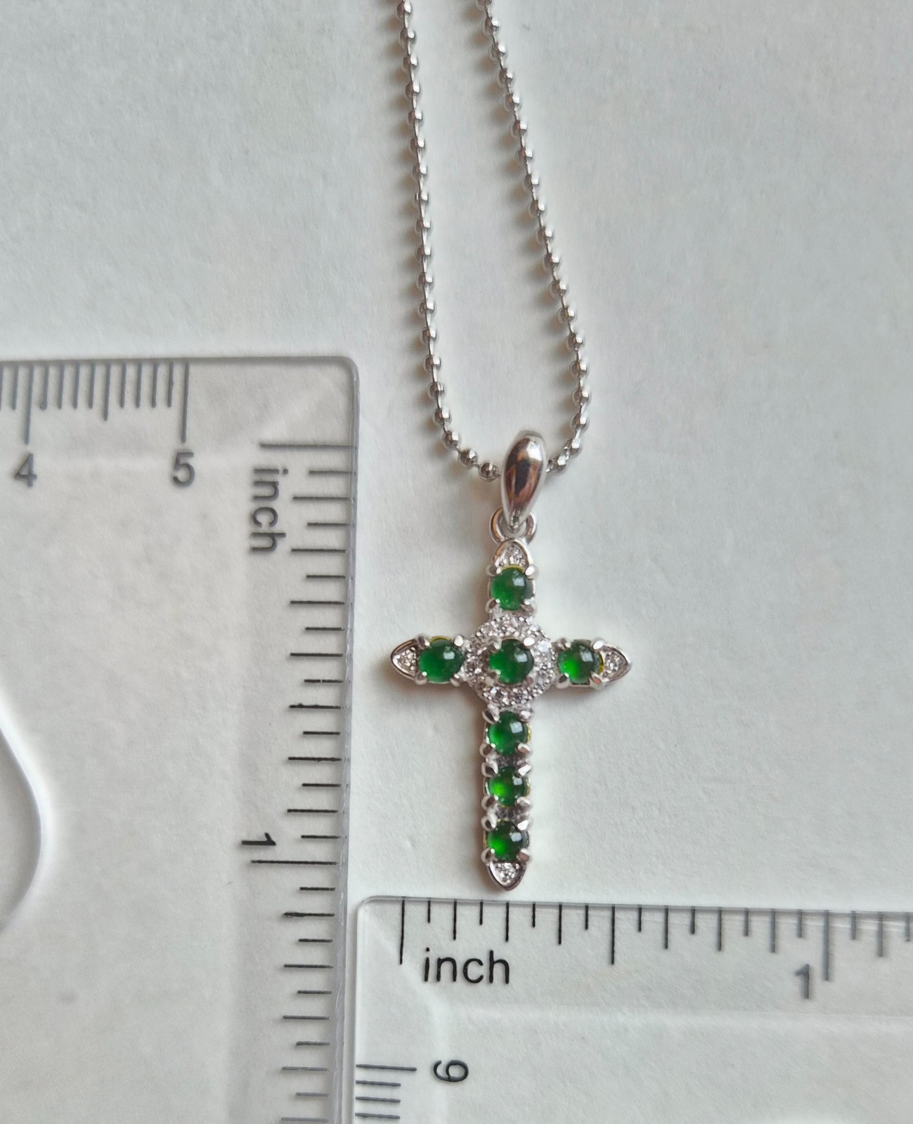 Natural Tiny Green Jadeite Cross pendant necklace in 925 Sterling Silver setting