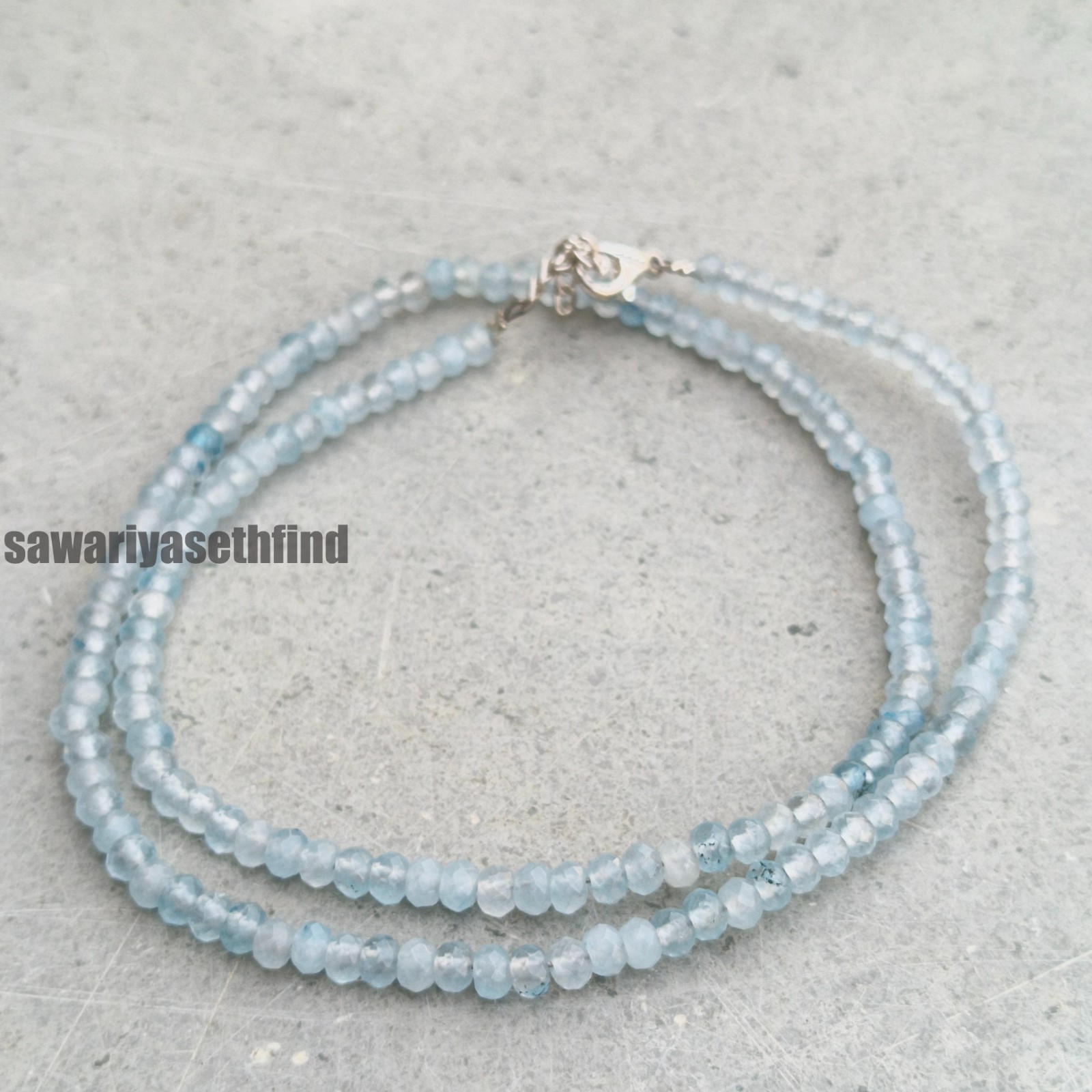 Aquamarine 4mm Faceted Rondelle Necklace, Minimalist Blue Gemstone Jewelry, Mar