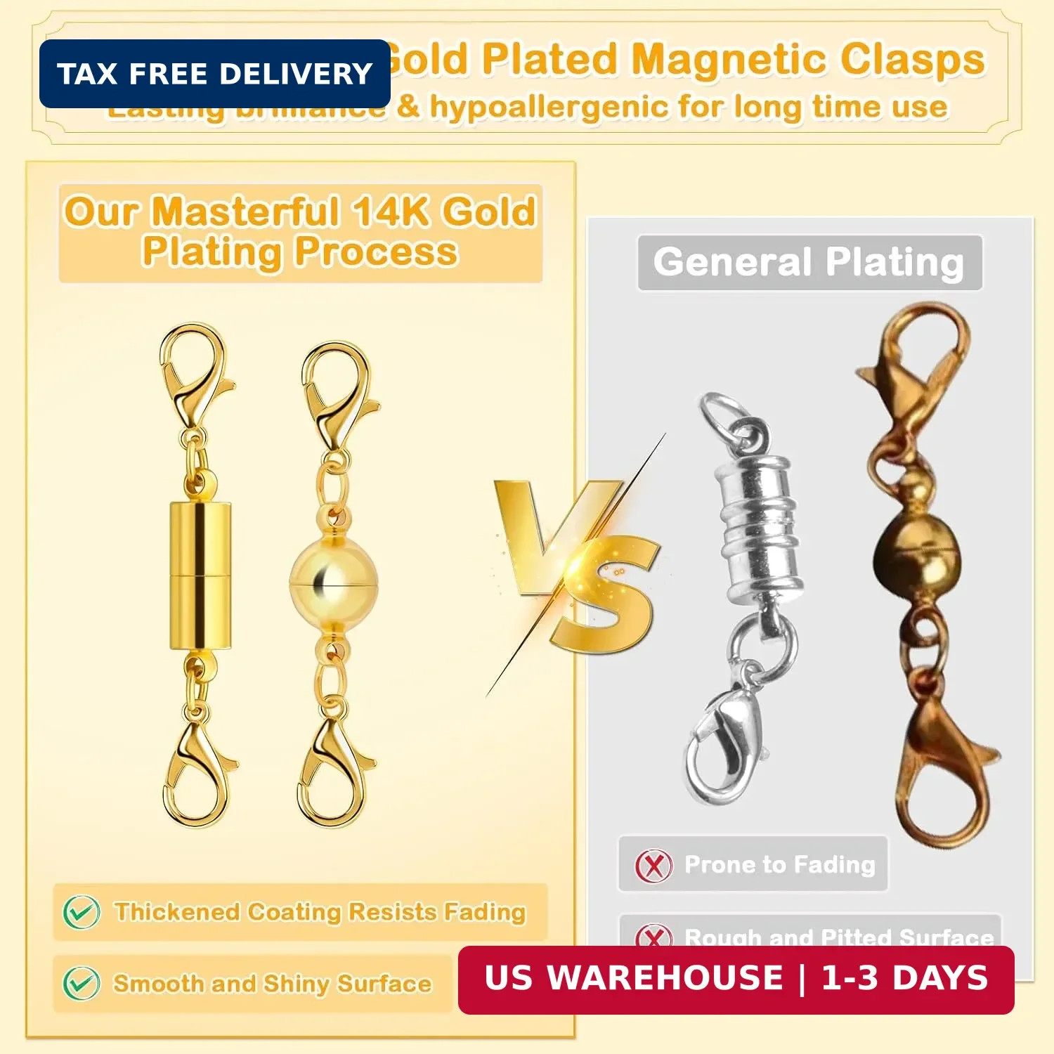 14K Gold and Silver Magnetic Necklace Clasps and Closures, 20 Pcs 3 Styles | 14K