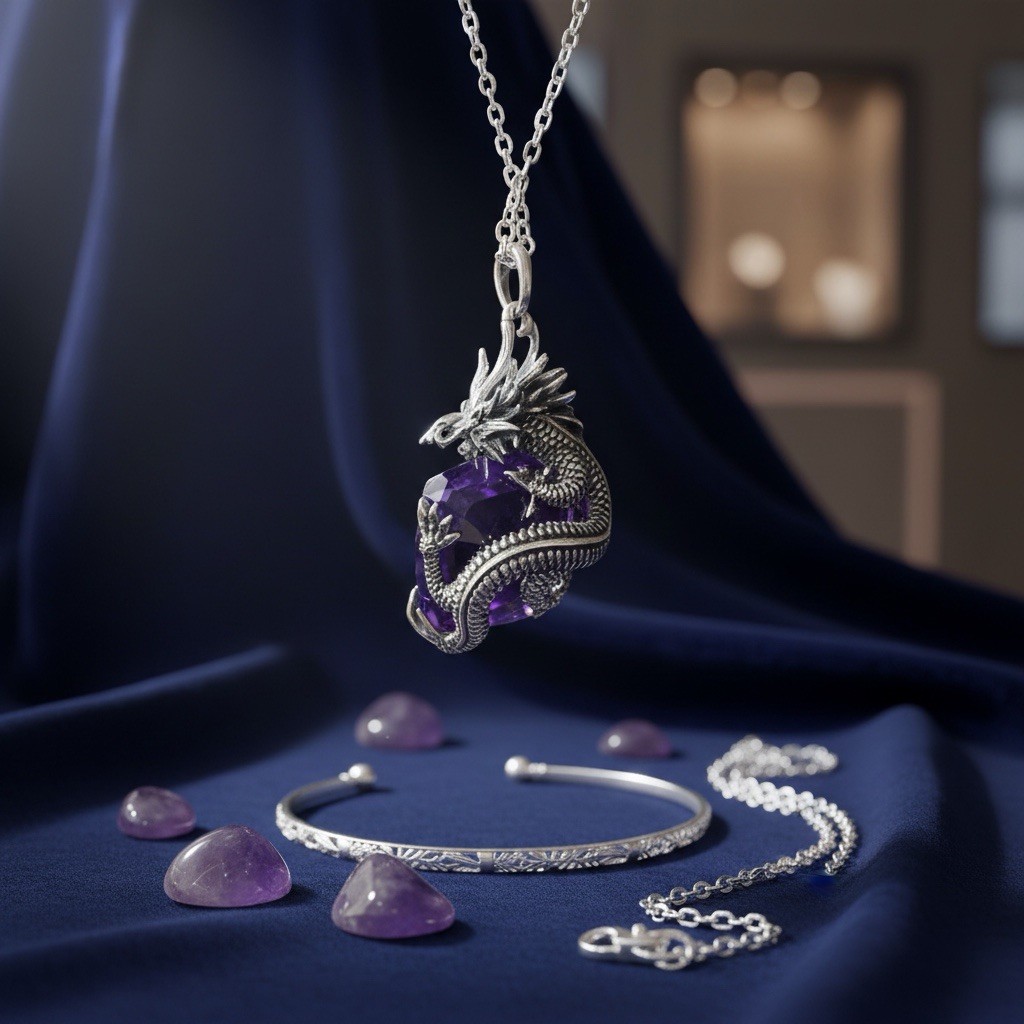 Amethyst Dragon Pendant Necklace
