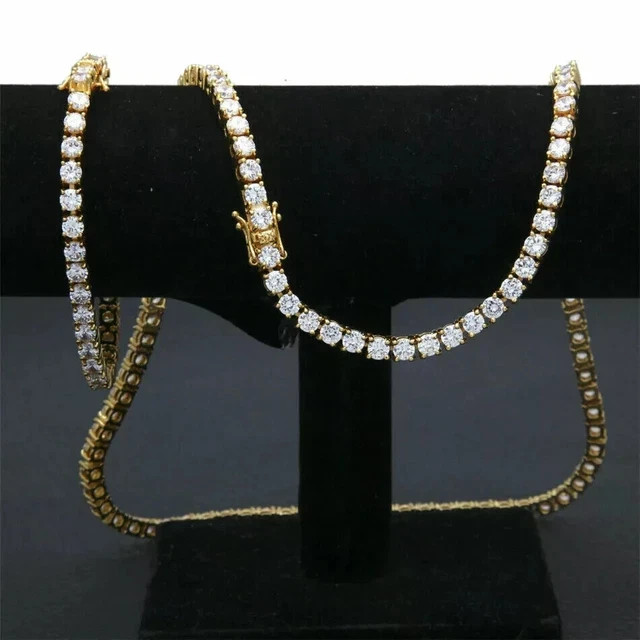 15Ct Round Cut Lab Created Diamond Tennis Necklace 14k Yellow Gold Over