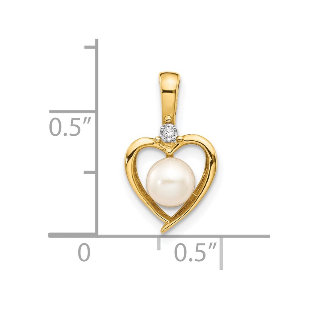 14k Yellow Gold 5.5mm June/Freshwater Cultured Pearl and Diamond Heart Pendant