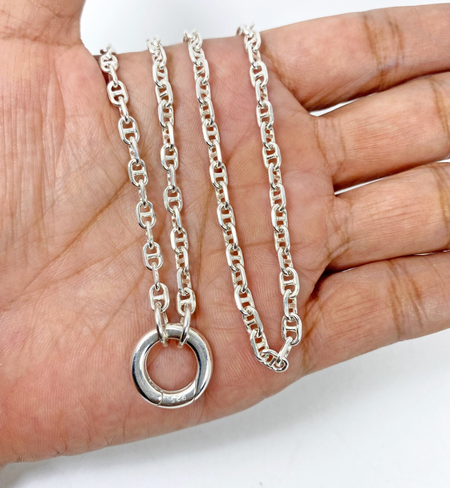 Round Clasp Chain Necklace 925 Sterling Silver, Handmade Unisex Necklace Gifts