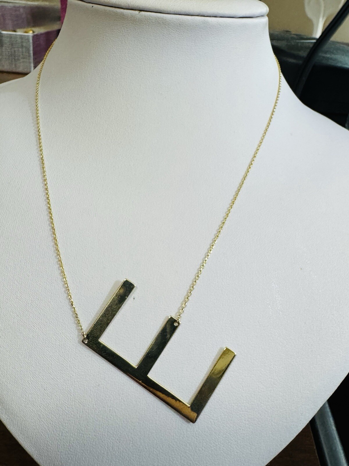 RARE 18K 750 Fine Gold Letter E initial Necklace 16.5/17.5” Long 1mm 4.3g