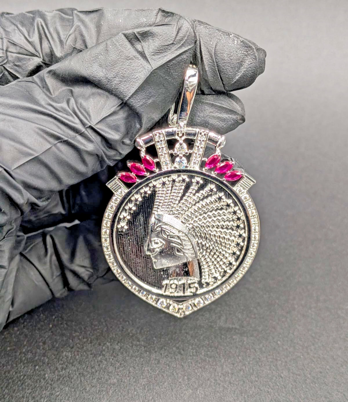 1915 US Ten Dollar Indian Head Coin Pendant With Chain 14k White Gold Plated