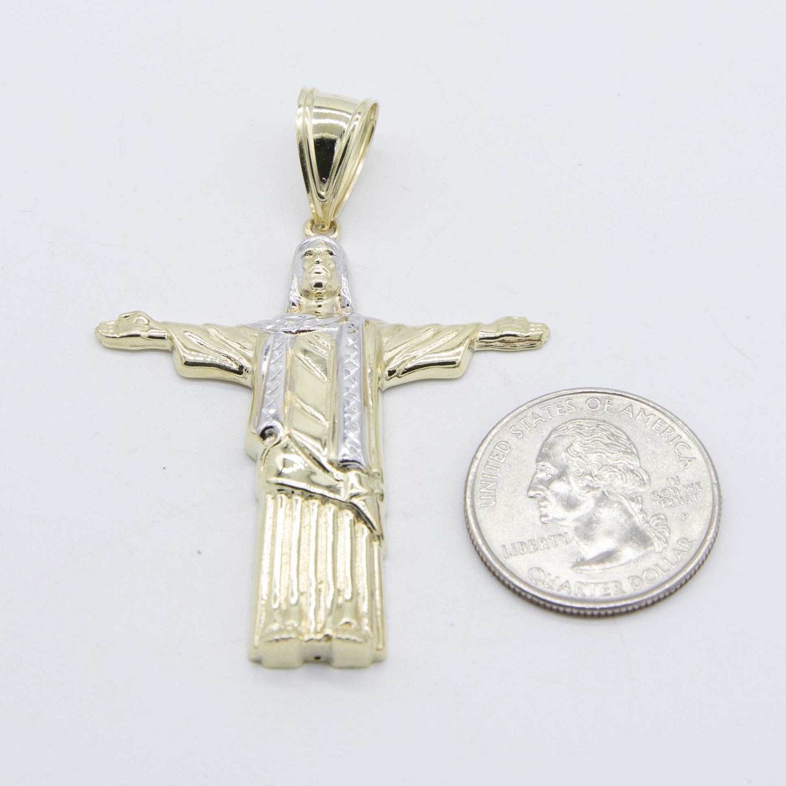 2 1/2″ Jesus Christ Christ the Redeemer Pendant Real 10K Yellow White Gold