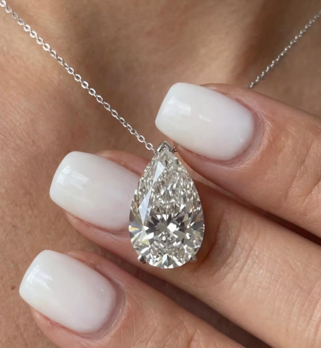 8.00Ct Pear-Cut EF/VS1 Lab Grown Diamond Prong Necklace& Pendant 14k White Gold