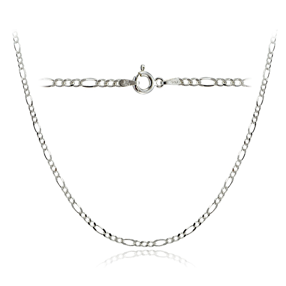 .925 Sterling Silver 2.5mm Italian Figaro Link Necklace in Lengths 16-30