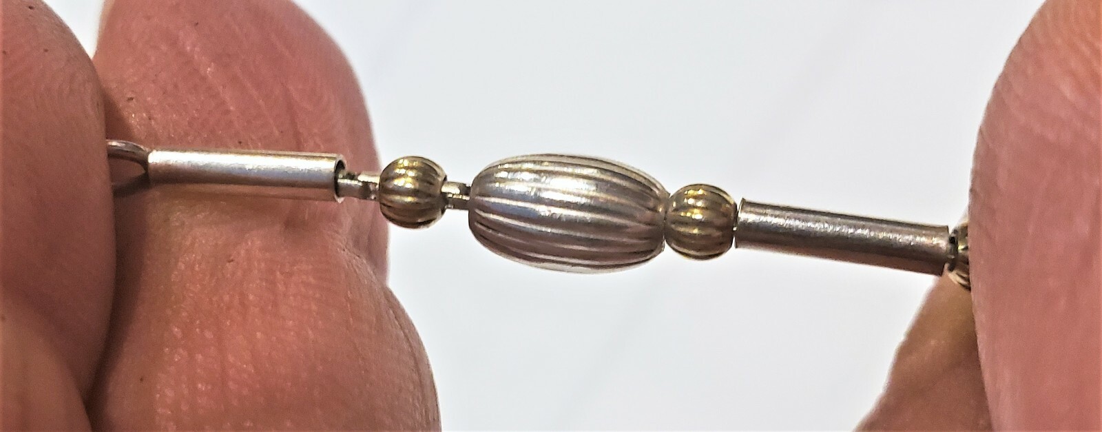 Designer Signed Sterling Silver Yellow Gold Beads Bar Station Necklace Italy 20g