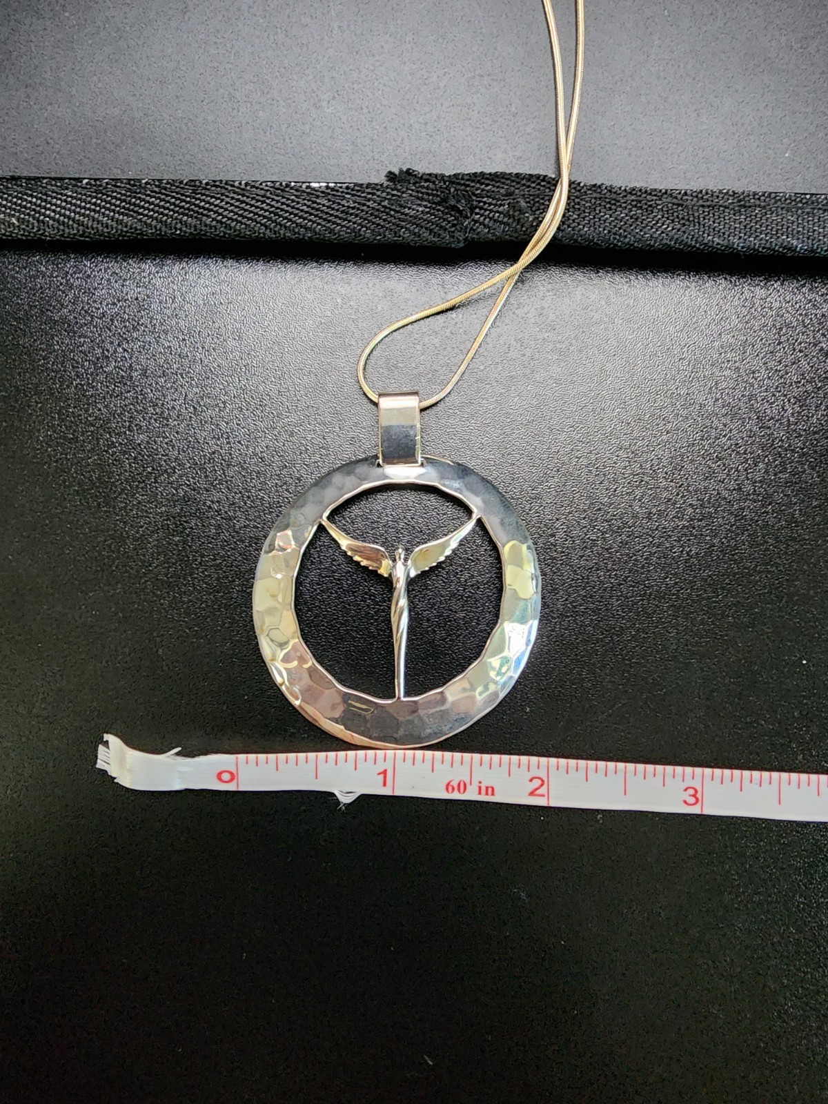 Nice Lavaggi Sterling 925 Silver Hammered Circle Angel Pendant & Necklace