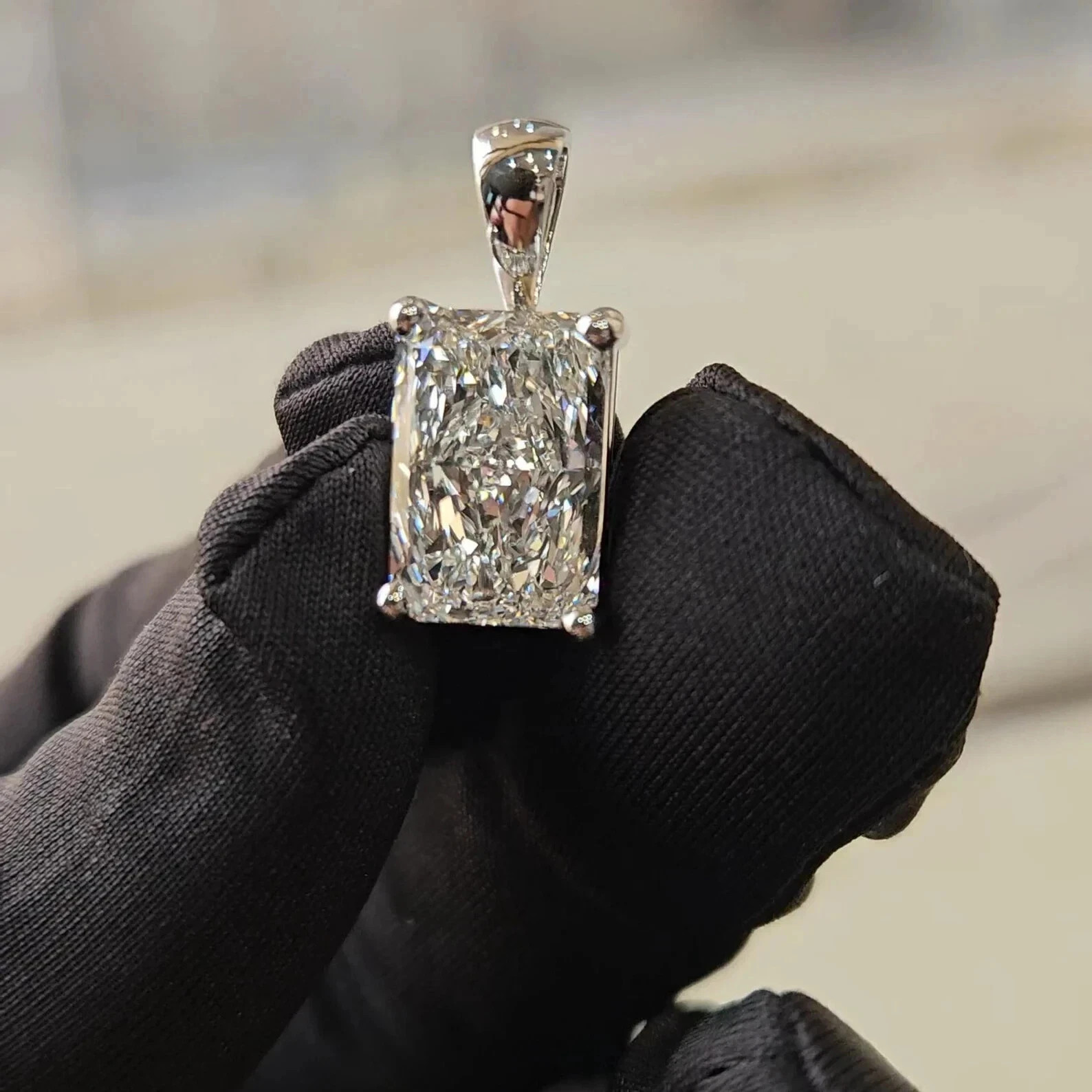 2CT Radiant GRA Certified Moissanite Pendant With 14k White Gold Plated Chain