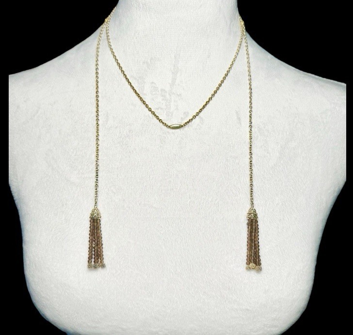 Lagos Estate Two Tone Caviar Smoky Quartz Double Tassel Lariat Station Necklace