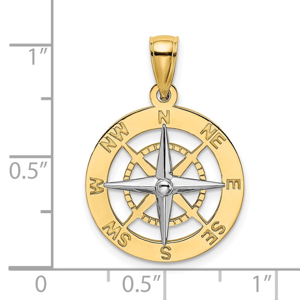 14K Two-tone Gold Nautical Compass Needle Charm Pendant for Women 2.88g