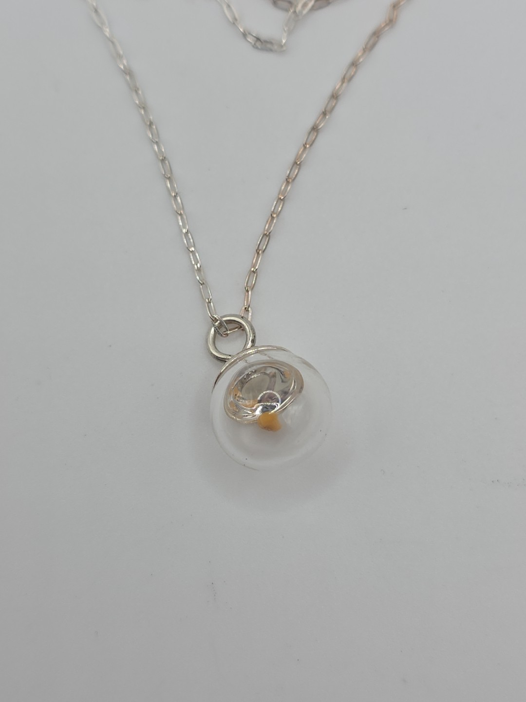 Sterling Silver 925 Italy Clear Plastic Globe Chain Necklace 18″