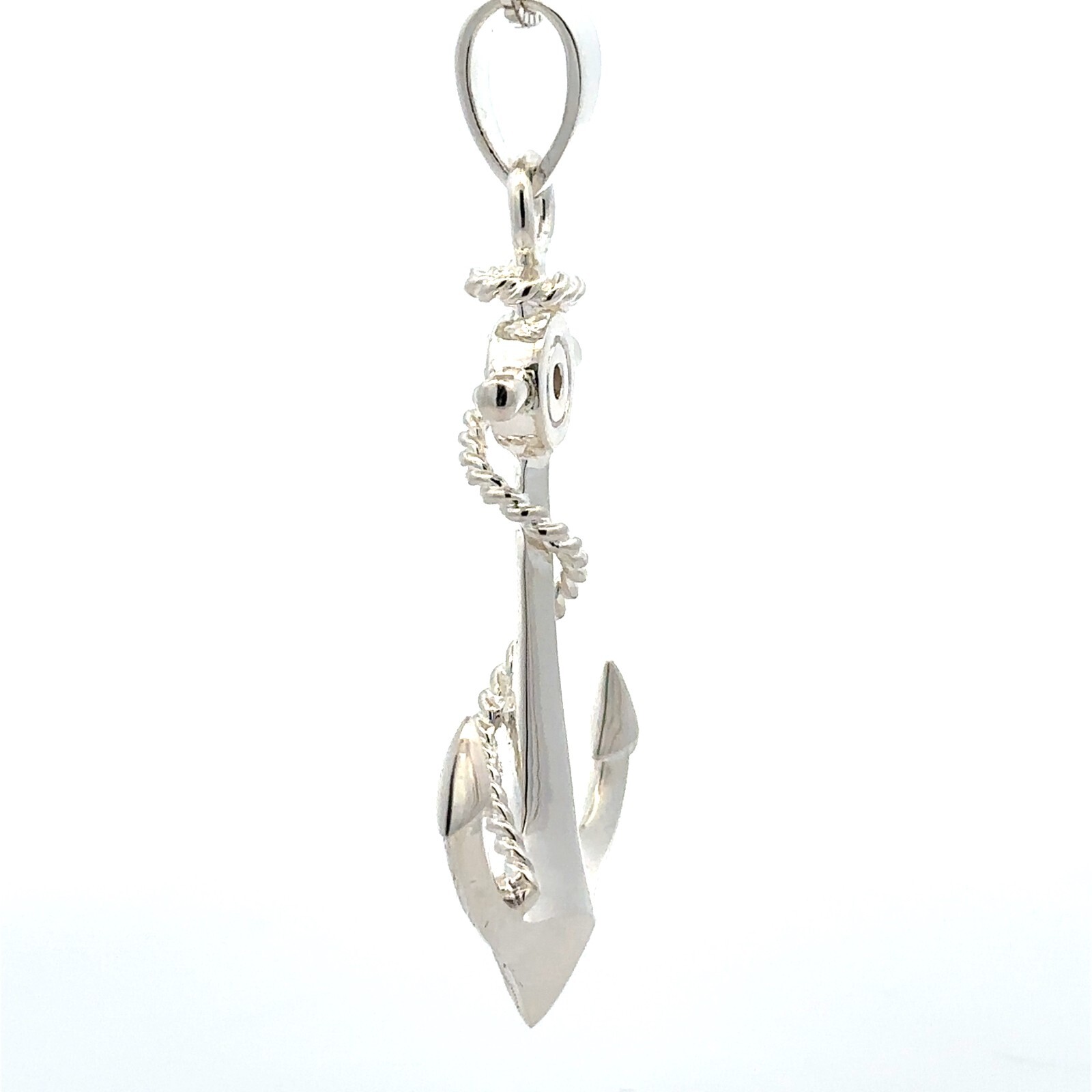 Sterling Silver Anchor Pendant -Solid- with CZ ( 2 3/8in. x 1.25in.)