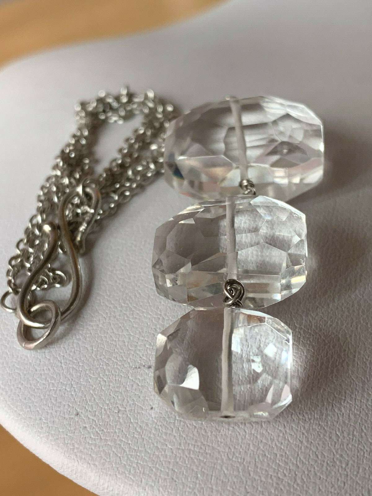 ARTISAN ROCK CRYSTAL CLEAR COLORLESS QUARTZ LONG NECKLACE 925 STERLING DESIGNER