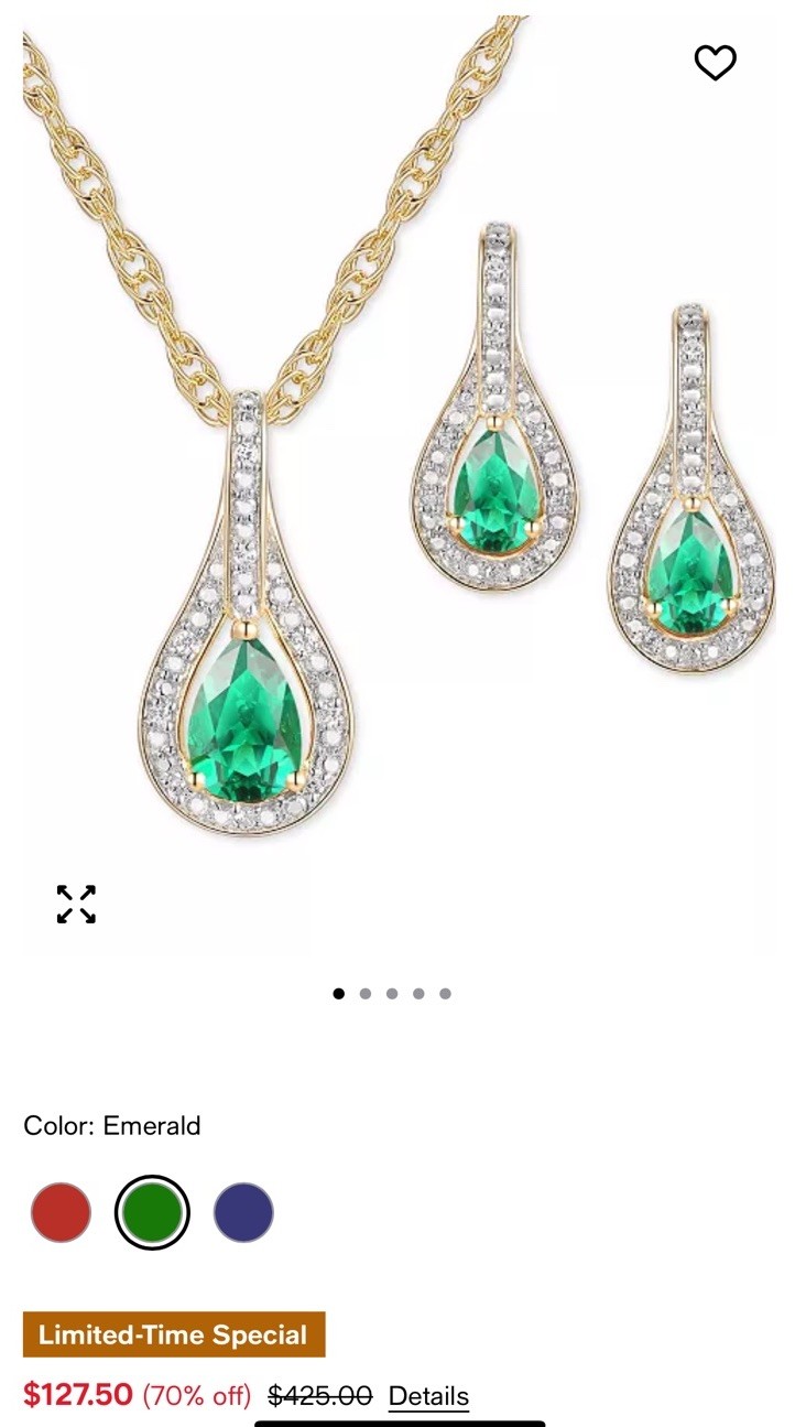 Macy’s Gemstone Diamond Green Emerald Earrings – 14K YG Plated – May Birthstone