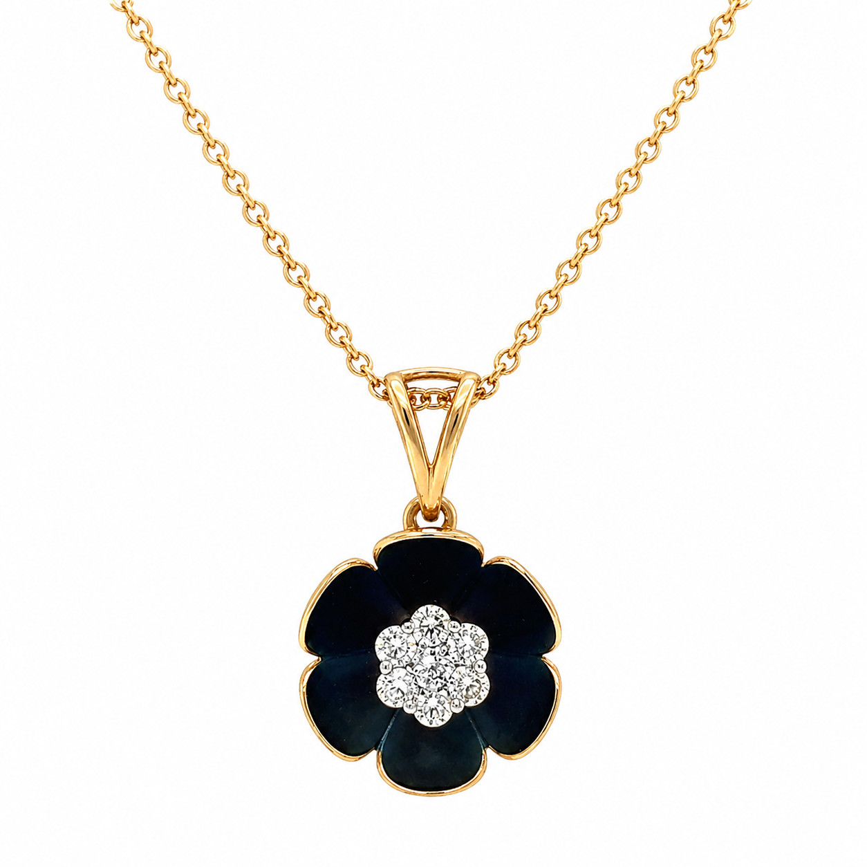 Natural Diamond Floral Pendant Necklace – 14KY Gold Bridal Cocktail Anniversary
