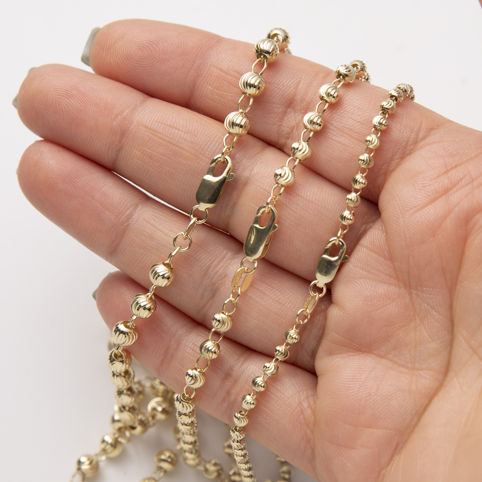 Moon Cut Ball Bead Chain Necklace Real 10K Yellow Gold