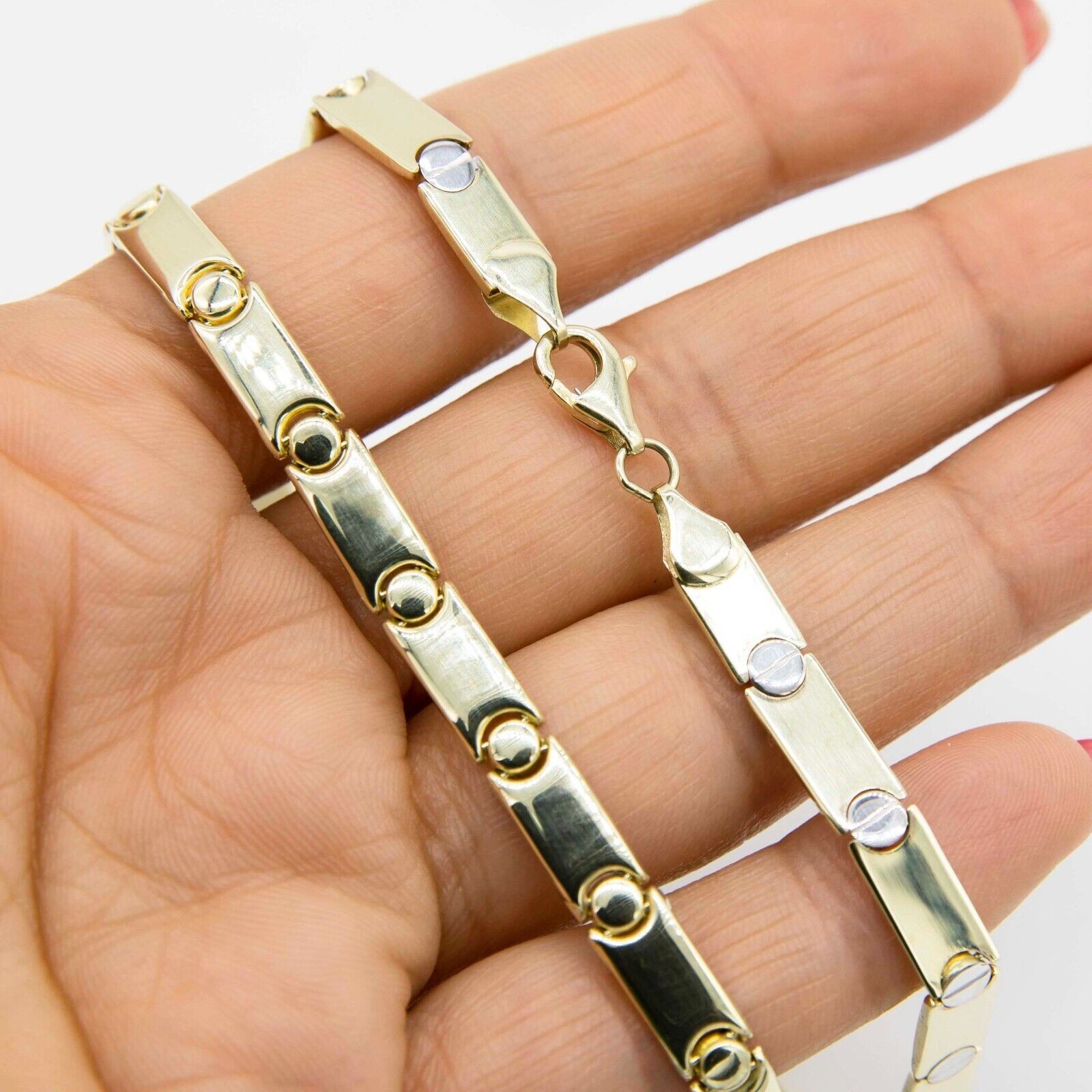 5.5mm Reversible Screw Link Design Necklace Real 10K Yellow White Gold 17″