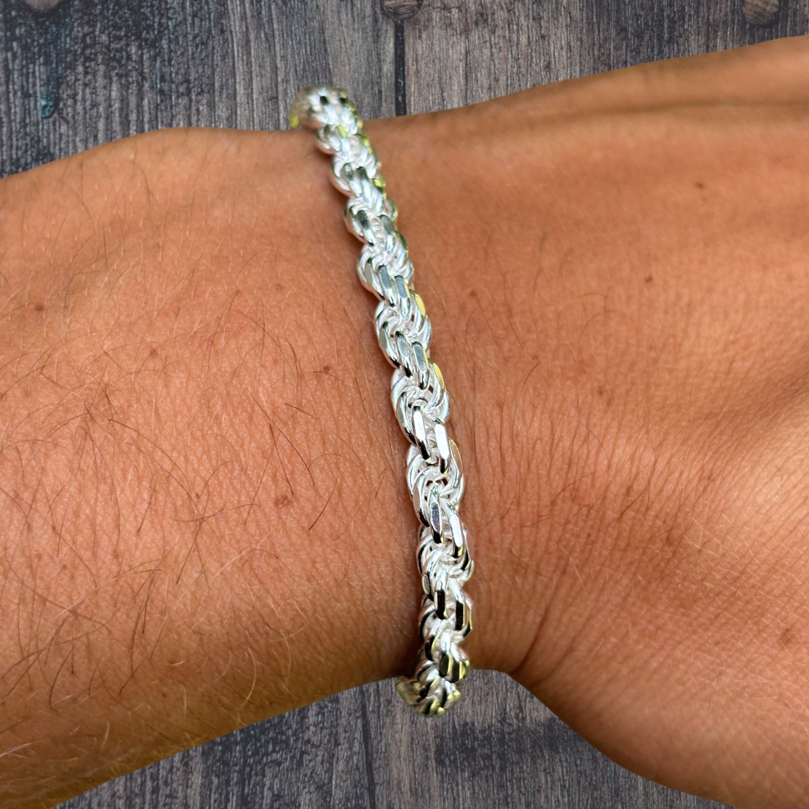 5mm Diamond Cut Rope Bracelet – Solid 925 Sterling Silver Or 14k Gold Vermeil
