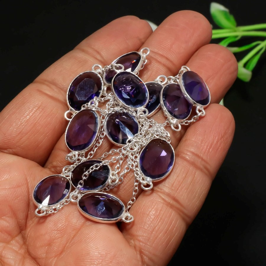 African Amethyst 925 Sterling Silver Oval Gemstone Jewelry Necklace 36″ AAB 258