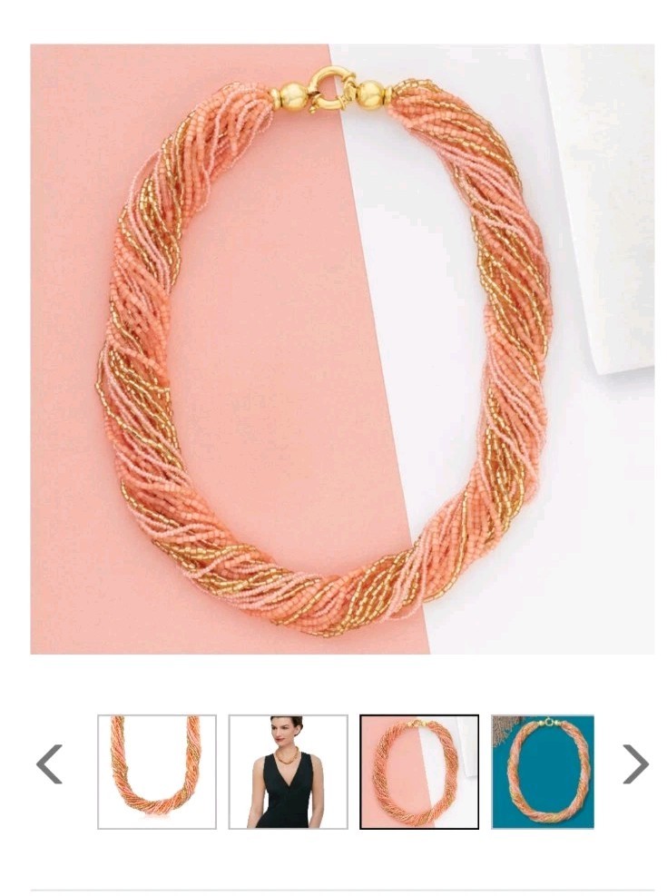 $200 Ross Simons 18k/Sterling Silver Murano Coral Gold multi strand Necklace