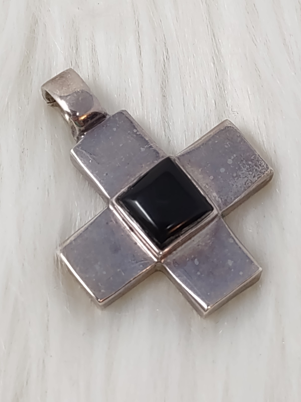 925 Sterling Silver Black Onyx Cross Bail Enhancer Pendant