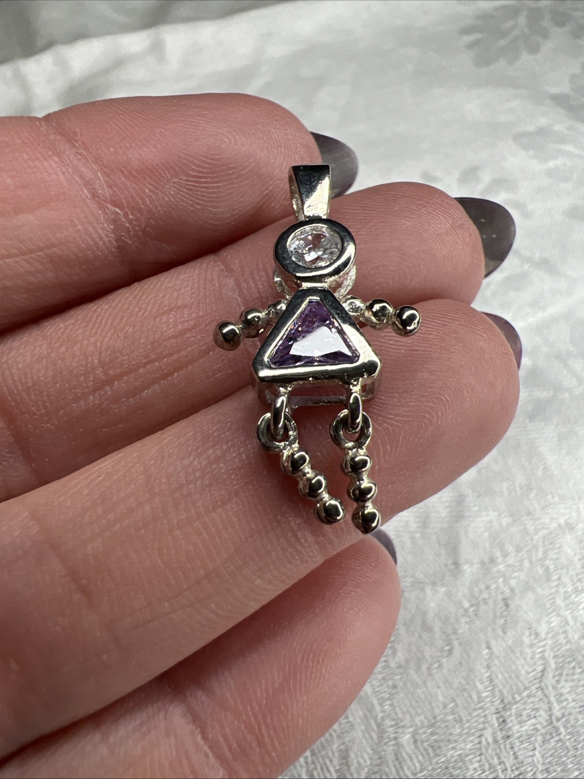 VTG Sterling Silver Girl Birthstone Pendant June amethyst 925 Charm Family